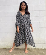 MALA handworks Camila Kaftan in Black and Silkscreen Pattern