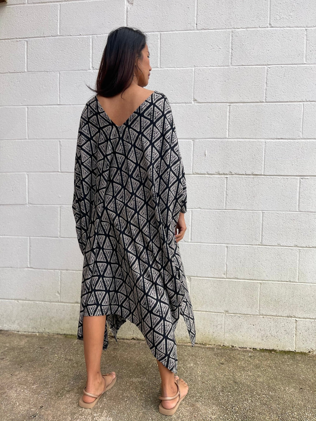 MALA handworks Camila Kaftan in Black and Silkscreen Pattern