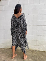 MALA handworks Camila Kaftan in Black and Silkscreen Pattern
