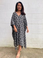 MALA handworks Camila Kaftan in Black and Silkscreen Pattern