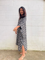 MALA handworks Camila Kaftan in Black and Silkscreen Pattern