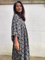 MALA handworks Camila Kaftan in Black and Silkscreen Pattern