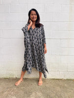 MALA handworks Camila Kaftan in Black and Silkscreen Pattern