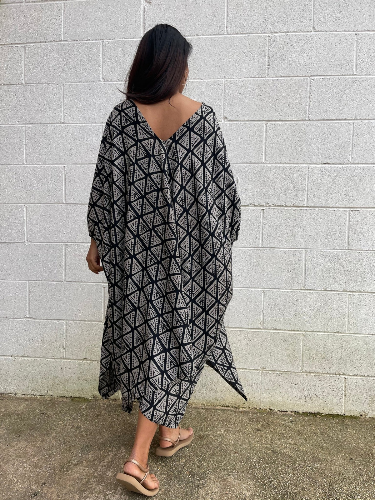 MALA handworks Camila Kaftan in Black and Silkscreen Pattern