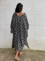 MALA handworks Camila Kaftan in Black and Silkscreen Pattern
