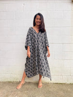 MALA handworks Camila Kaftan in Black and Silkscreen Pattern