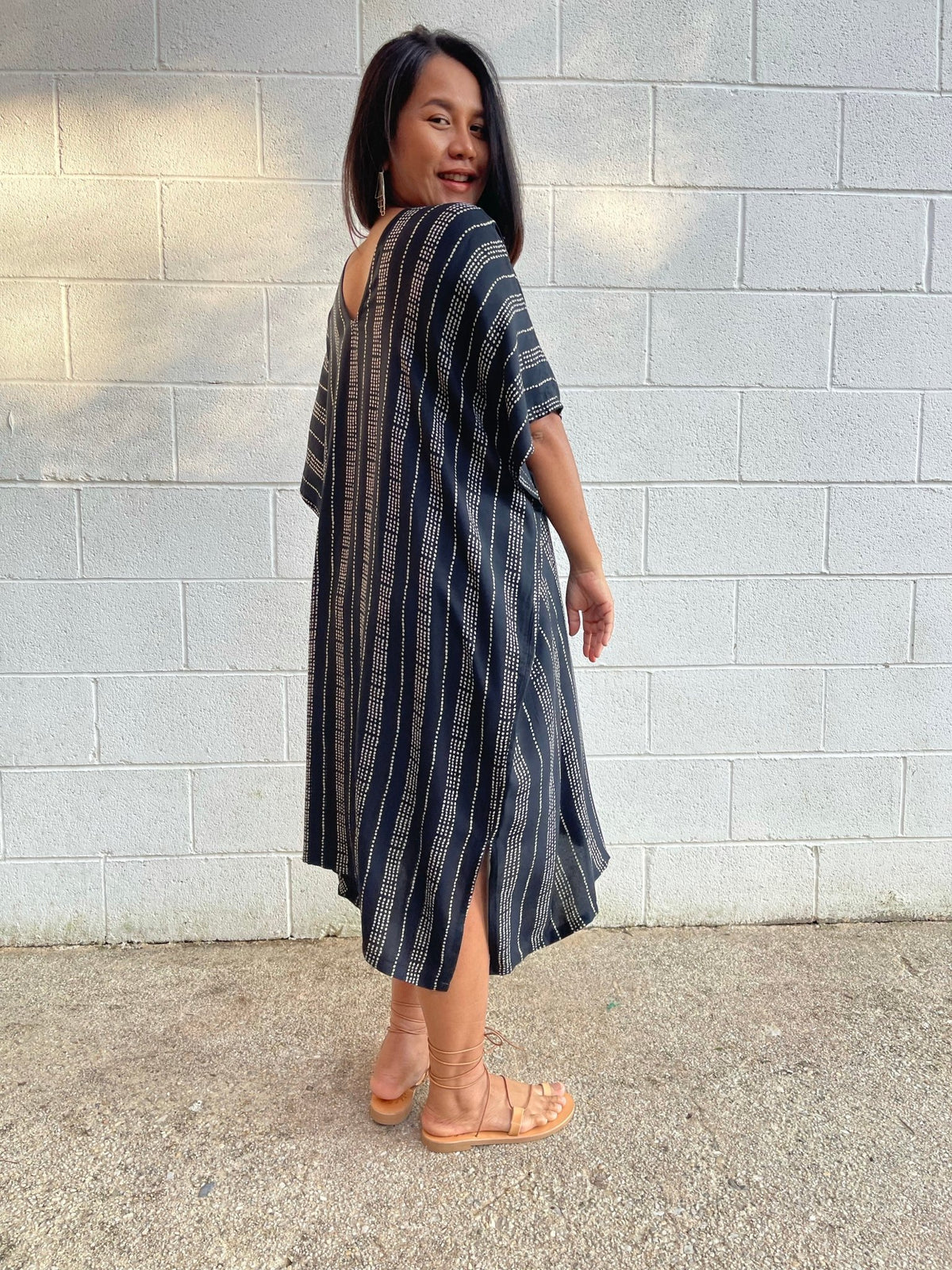 MALA handworks Camila Kaftan in Black and Silkscreen Pattern