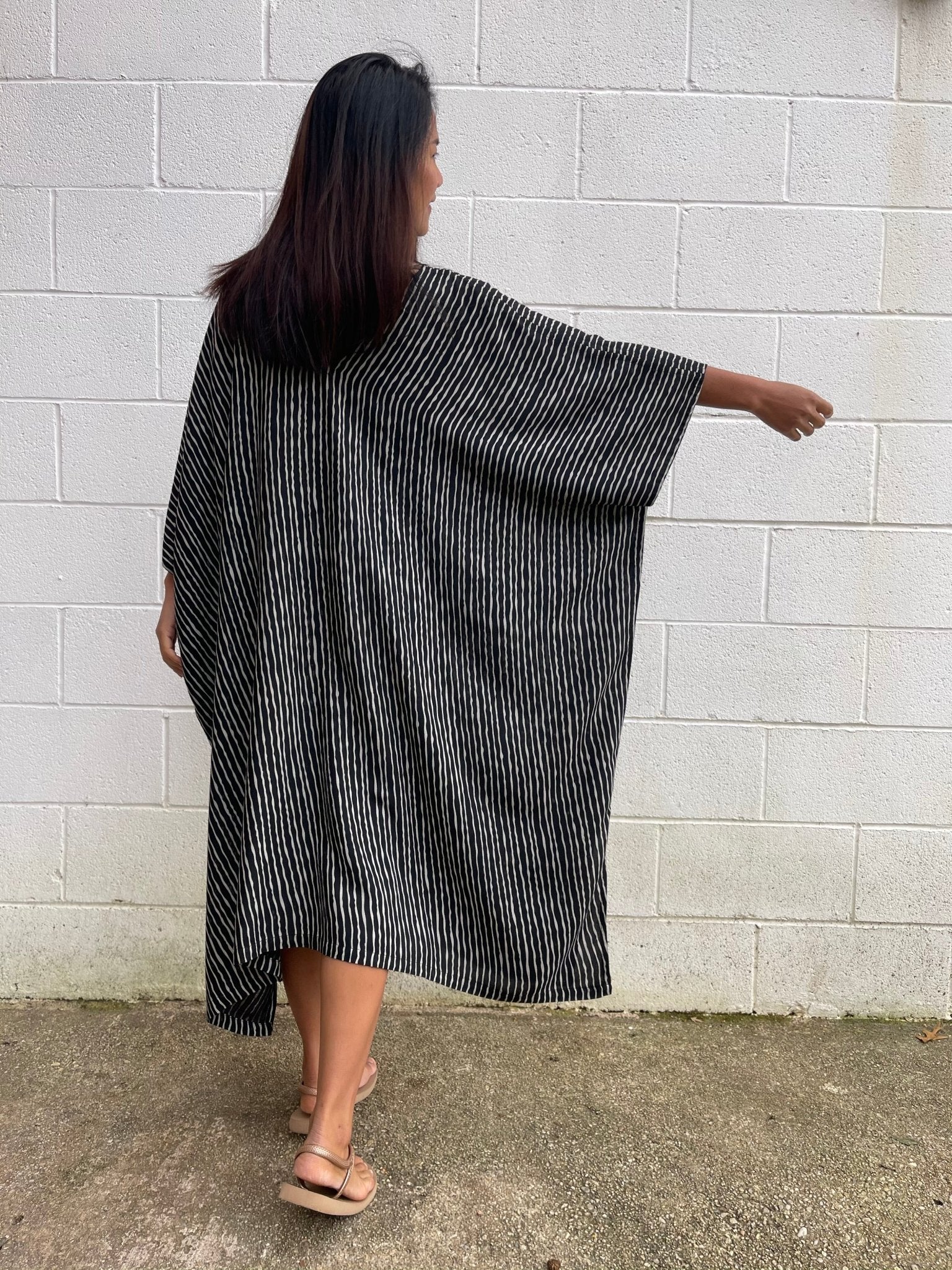 MALA handworks Camila Kaftan in Black and Silkscreen Stripes
