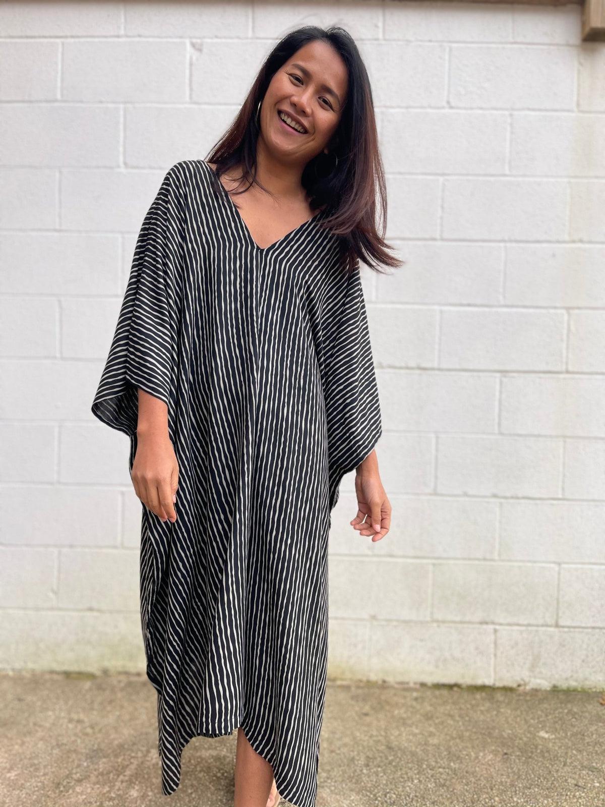 MALA handworks Camila Kaftan in Black and Silkscreen Stripes