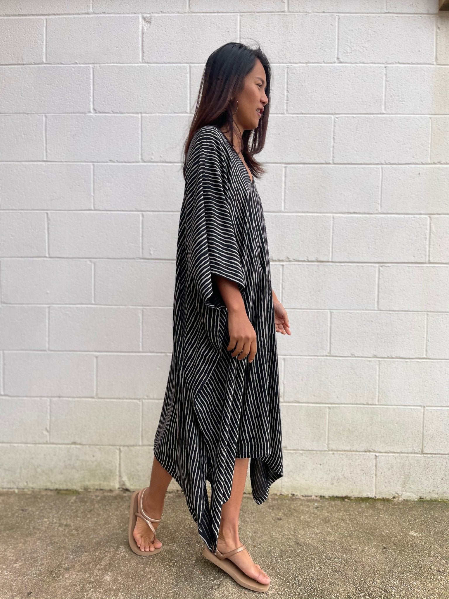 MALA handworks Camila Kaftan in Black and Silkscreen Stripes