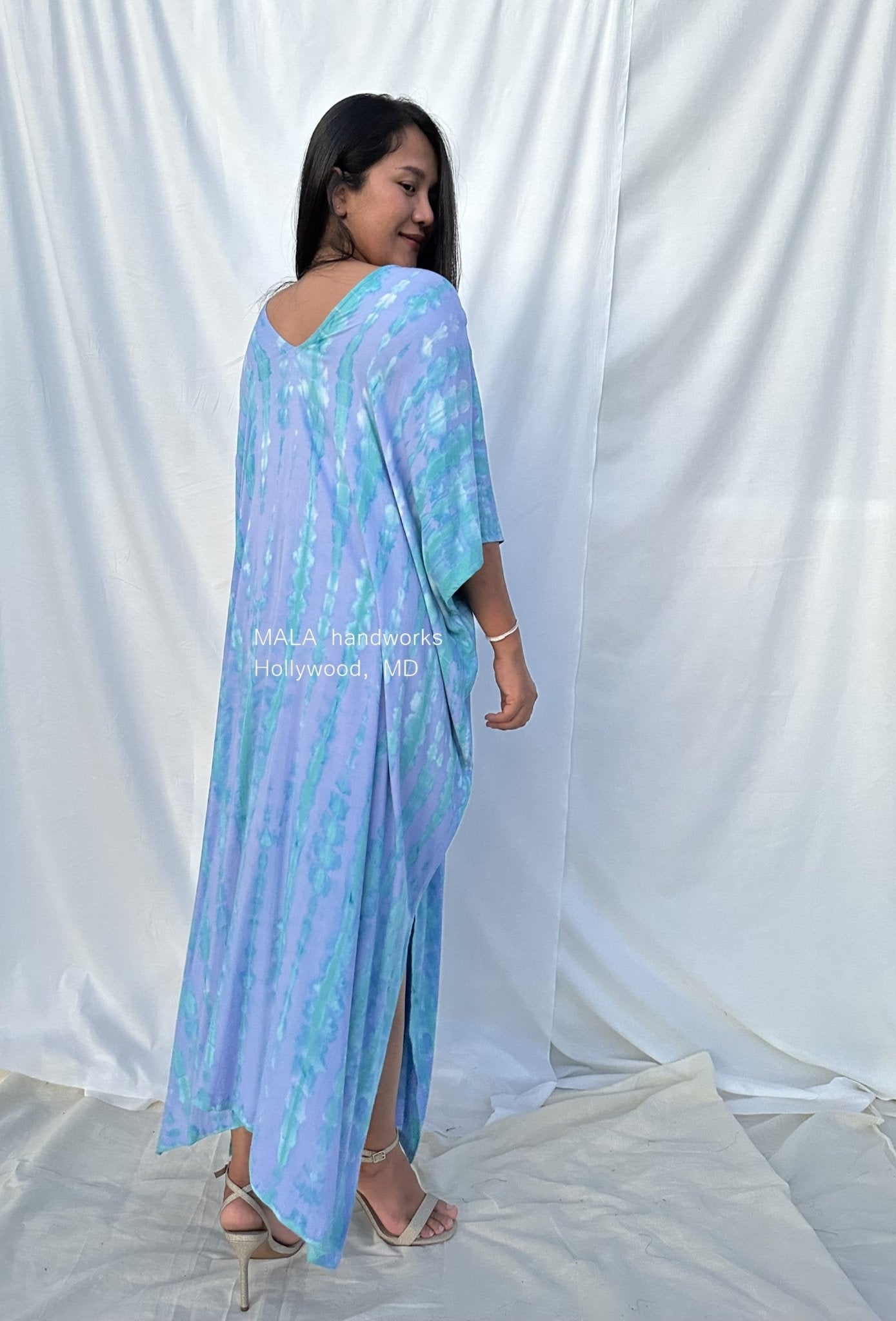 MALA handworks  Camila Kaftan in Blue and Aquamarine Tie Dye