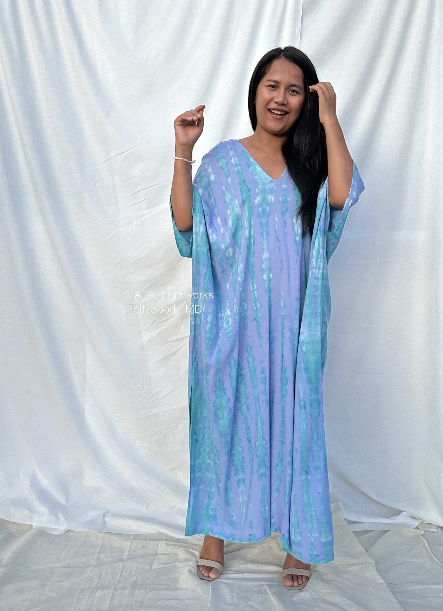 MALA handworks  Camila Kaftan in Blue and Aquamarine Tie Dye