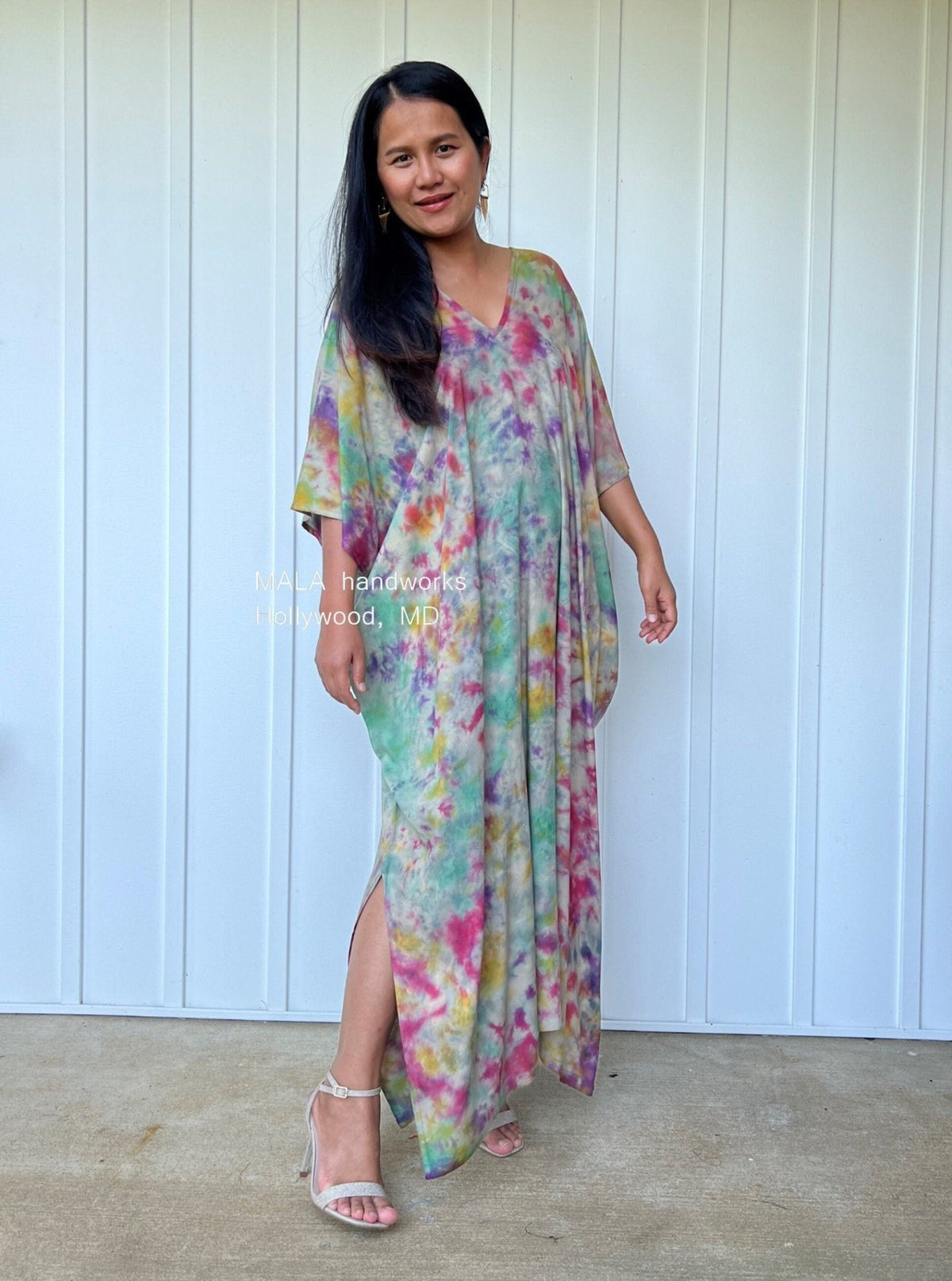 MALA handworks  Camila Kaftan in Gray and Rainbow Tie Dye
