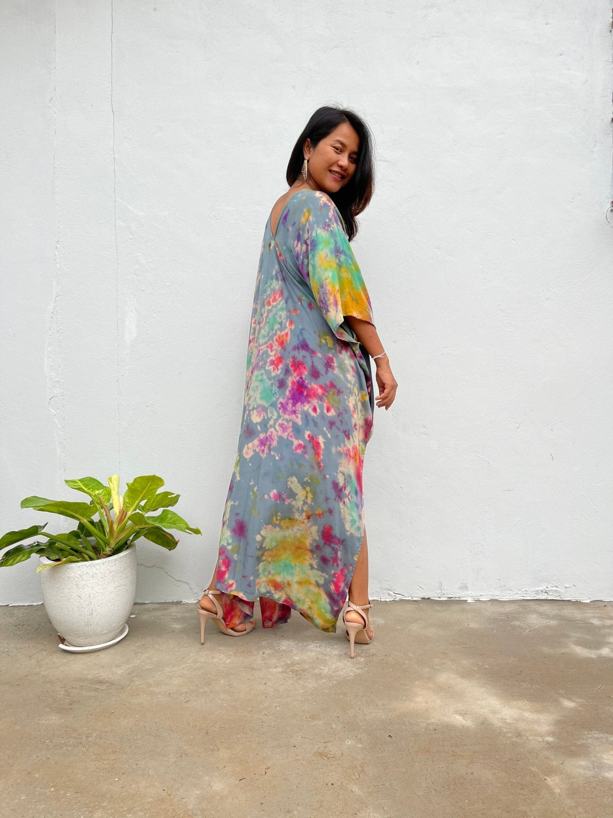 MALA handworks  Camila Kaftan in Gray and Rainbow Tie Dye