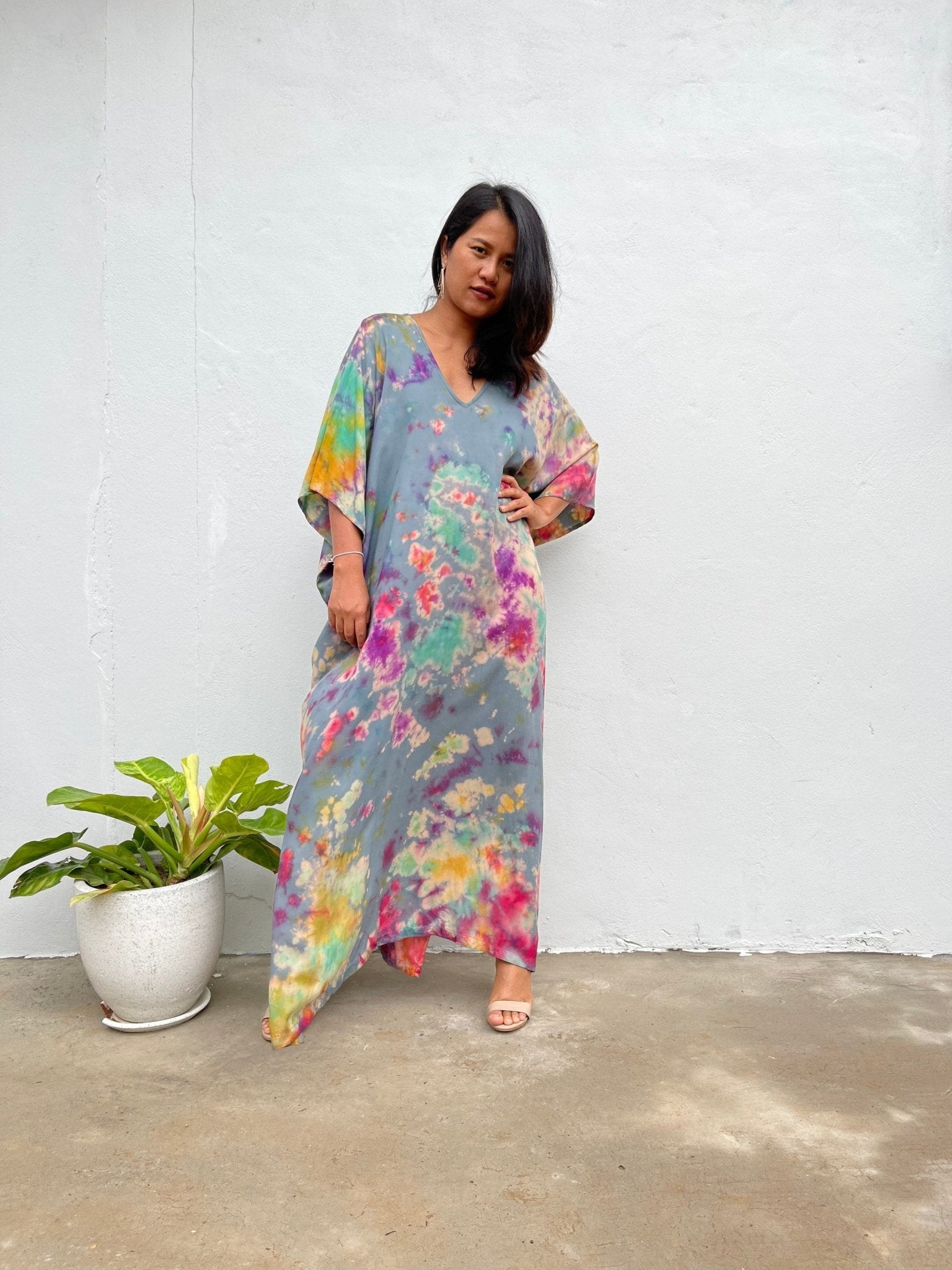 MALA handworks  Camila Kaftan in Gray and Rainbow Tie Dye