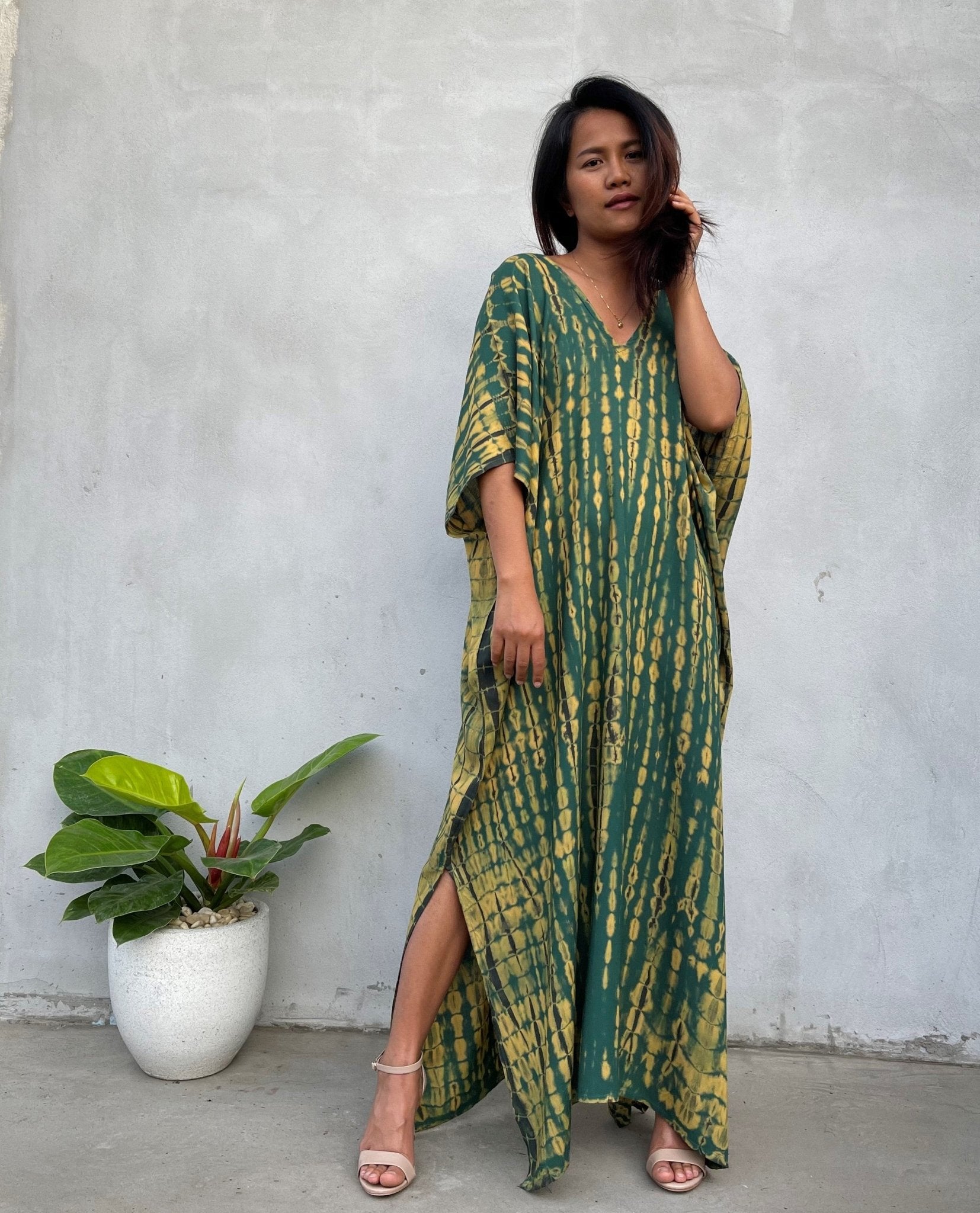 MALA handworks Camila Kaftan in Green and Yellow Tie Dye