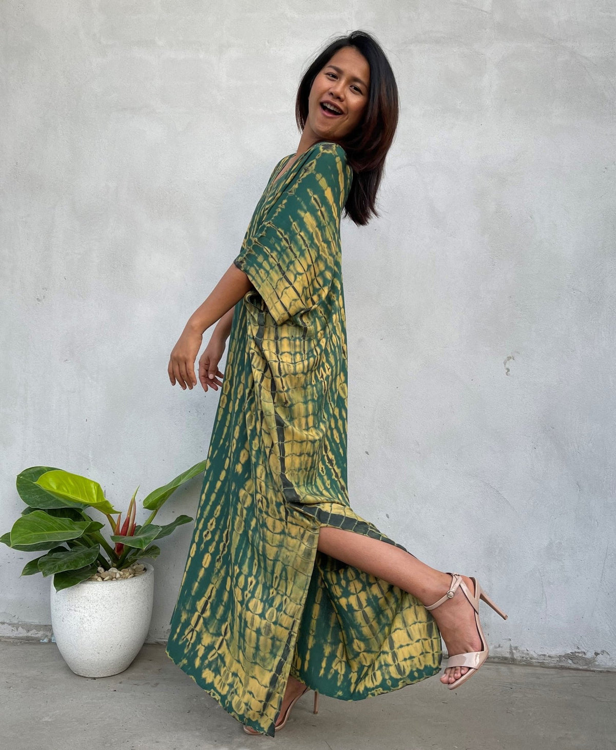 MALA handworks Camila Kaftan in Green and Yellow Tie Dye