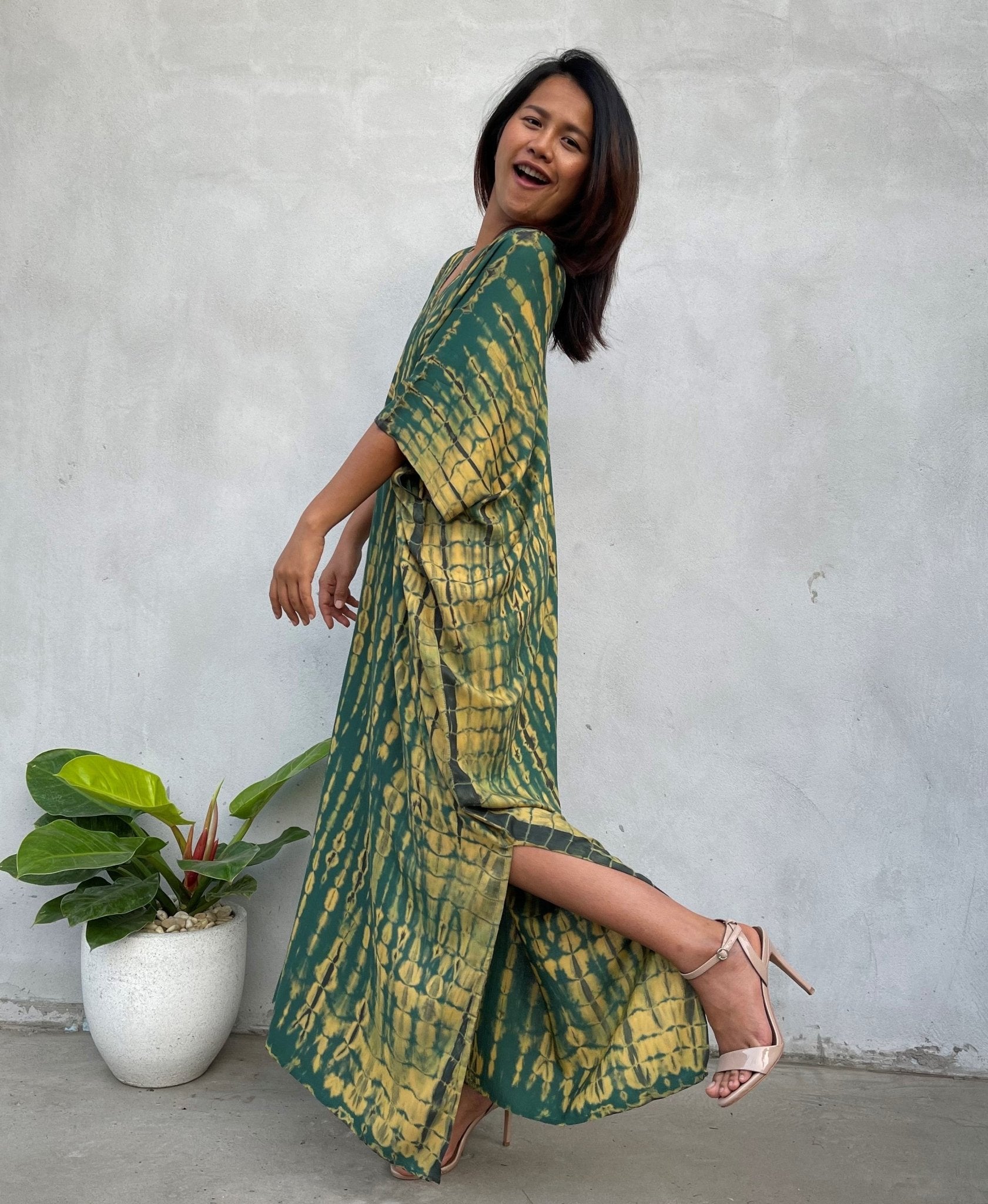 MALA handworks Camila Kaftan in Green and Yellow Tie Dye