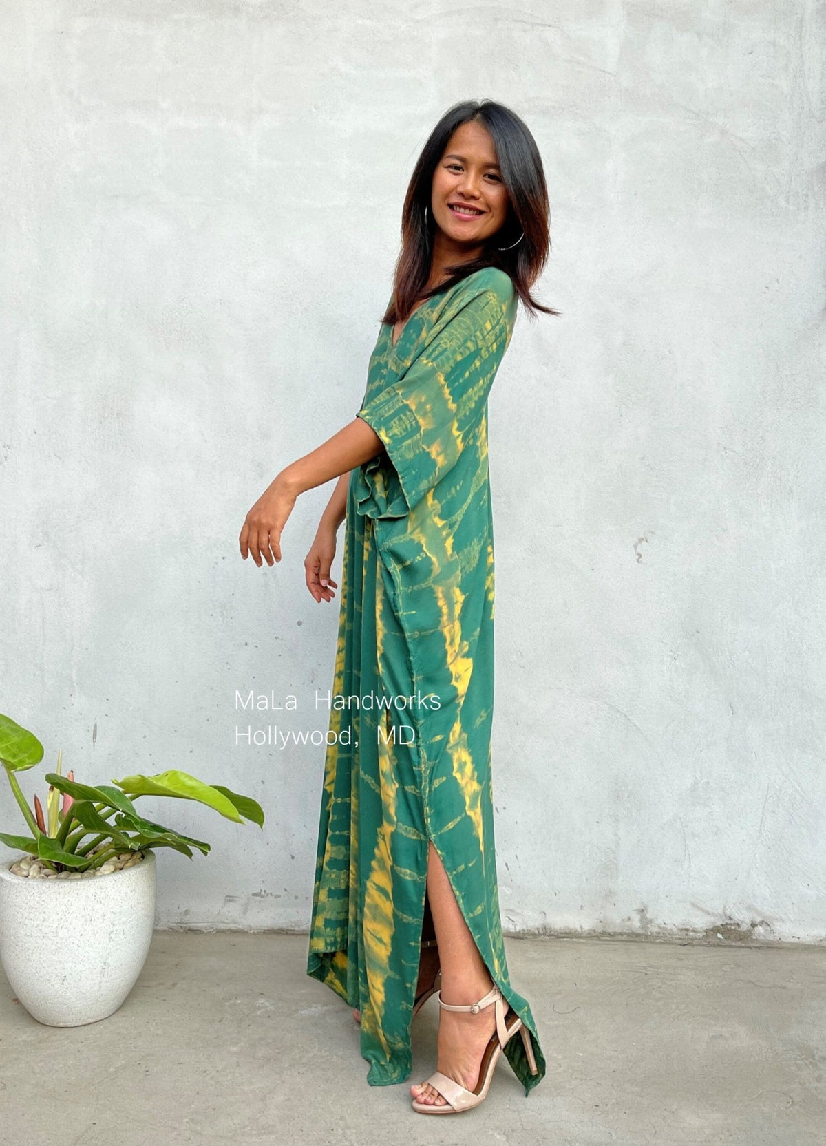 MALA handworks  Camila Kaftan in Green and Yellow Tie Dye