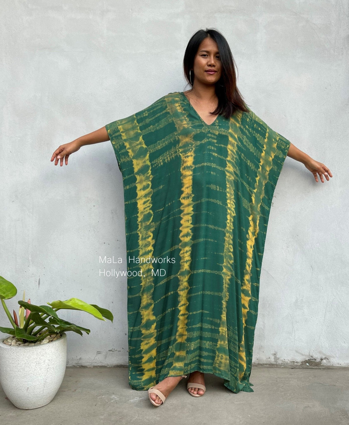MALA handworks  Camila Kaftan in Green and Yellow Tie Dye