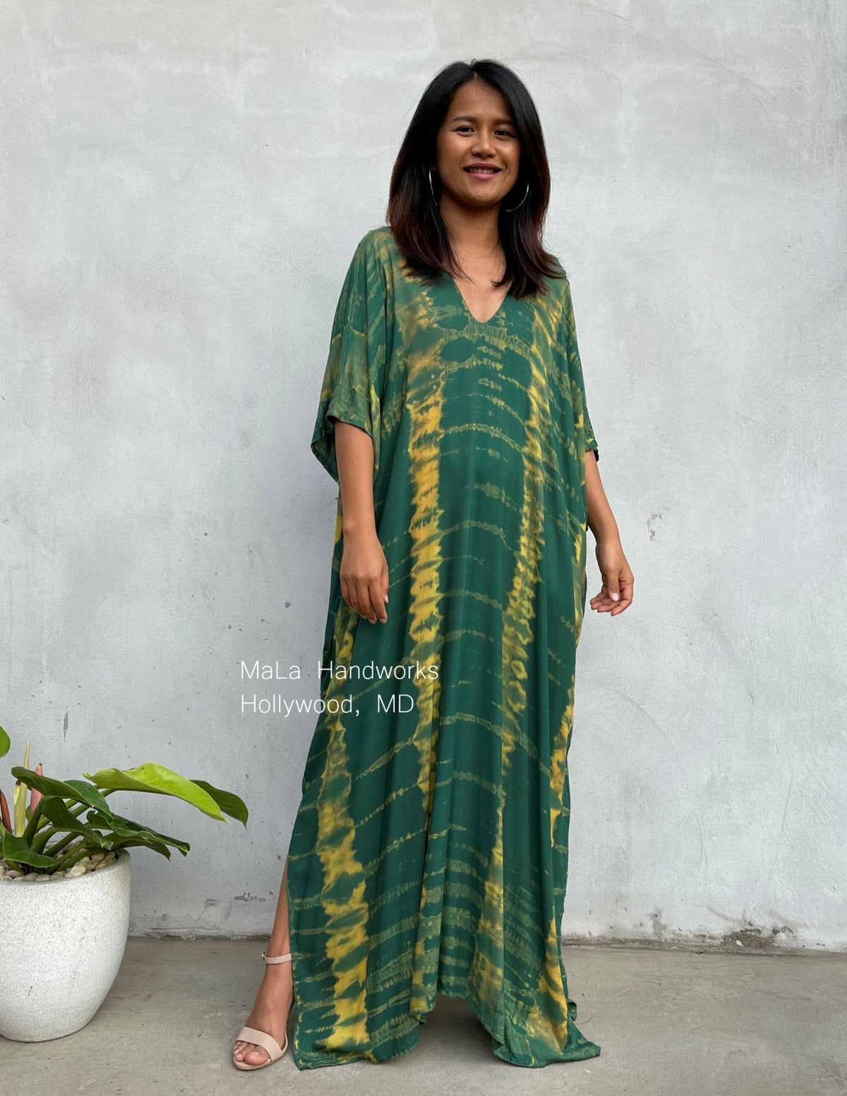 MALA handworks  Camila Kaftan in Green and Yellow Tie Dye