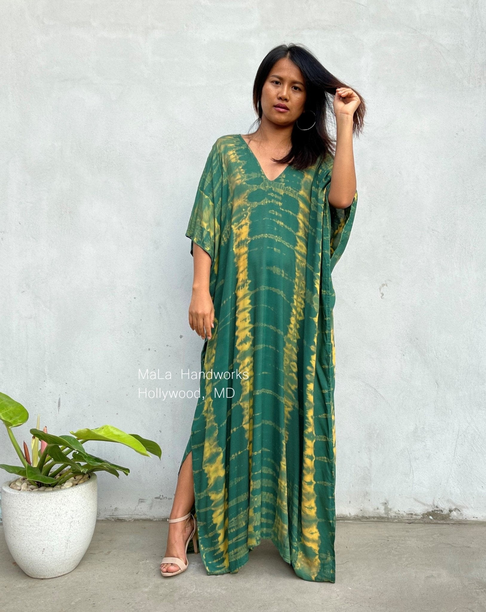 MALA handworks  Camila Kaftan in Green and Yellow Tie Dye