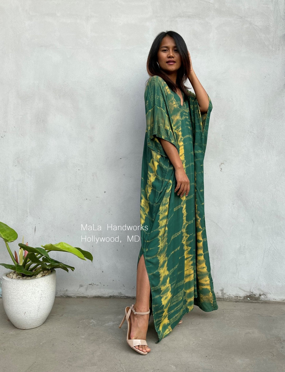 MALA handworks  Camila Kaftan in Green and Yellow Tie Dye