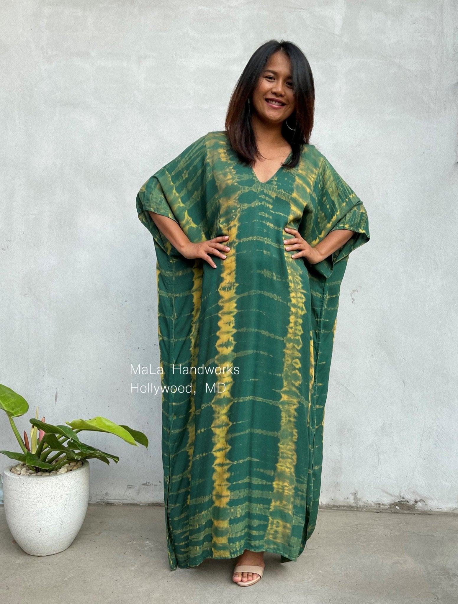 MALA handworks  Camila Kaftan in Green and Yellow Tie Dye