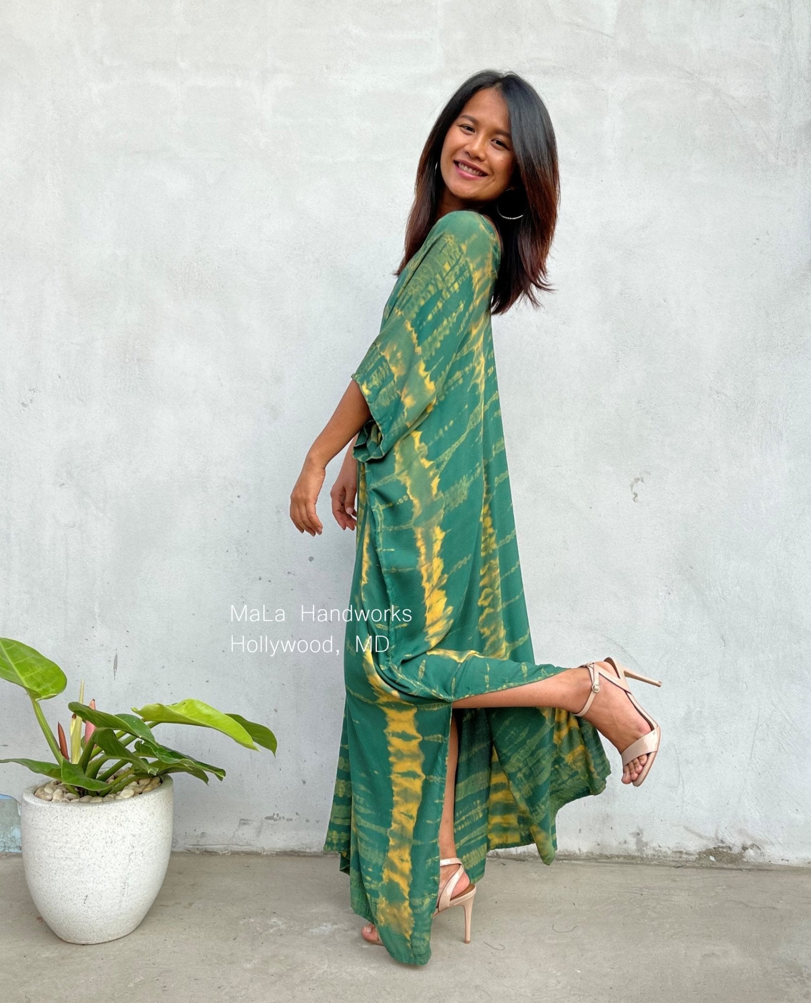 MALA handworks  Camila Kaftan in Green and Yellow Tie Dye