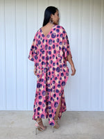 MALA handworks  Camila Kaftan in Pink and Blue Silkscreen Circles Pattern