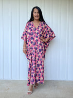 MALA handworks  Camila Kaftan in Pink and Blue Silkscreen Circles Pattern