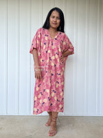 MALA handworks  Camila Kaftan in Pink and Blue Silkscreen Floral Pattern