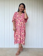 MALA handworks  Camila Kaftan in Pink and Blue Silkscreen Floral Pattern