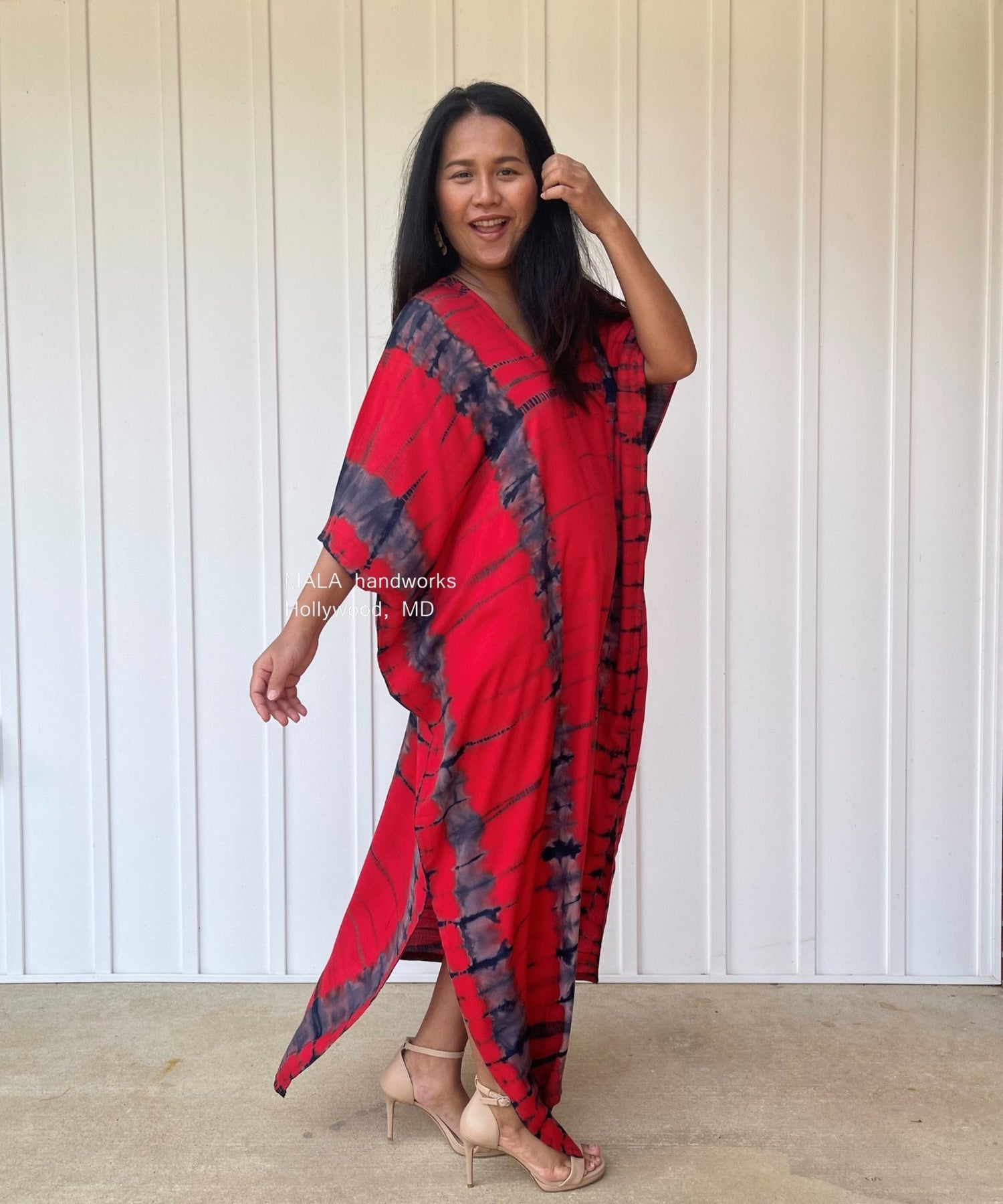 MALA handworks  Camila Kaftan in Red and Black Gray Tie Dye