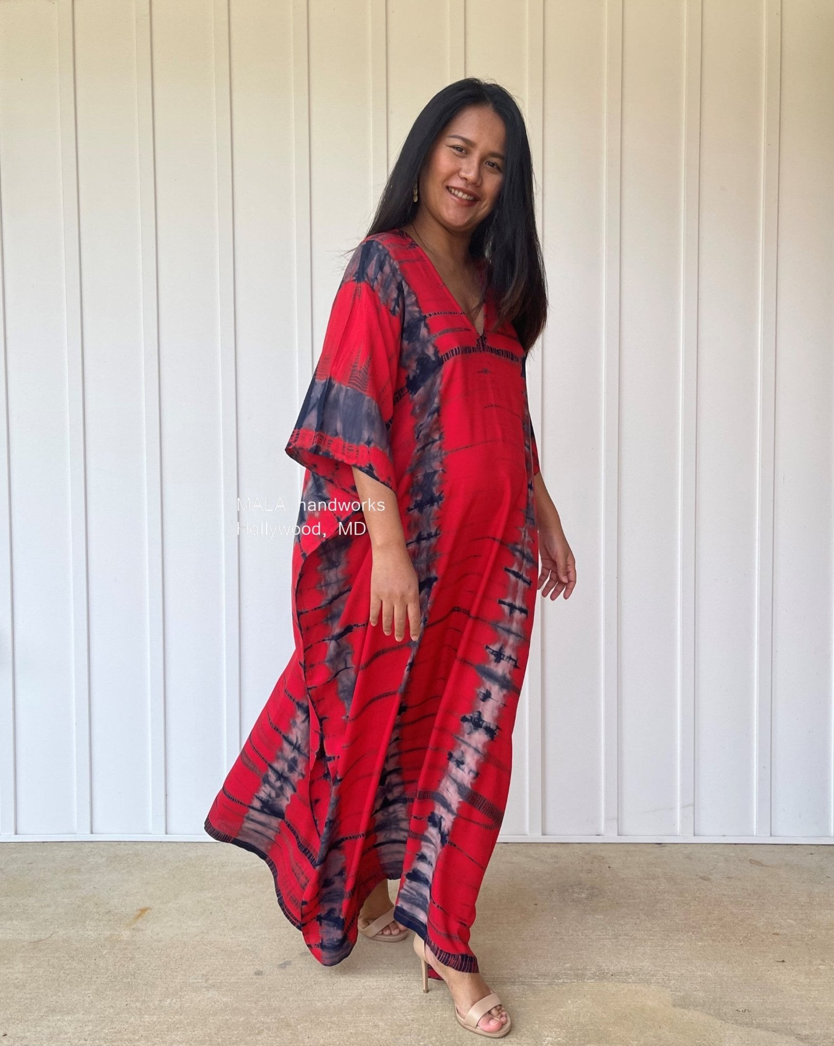 MALA handworks  Camila Kaftan in Red and Black Gray Tie Dye