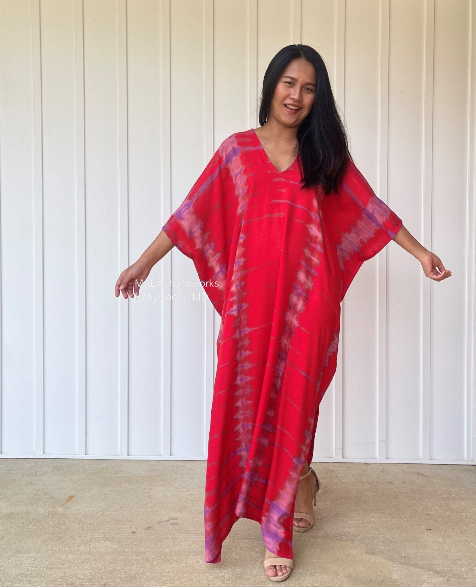 MALA handworks  Camila Kaftan in Red and Purple Tie Dye