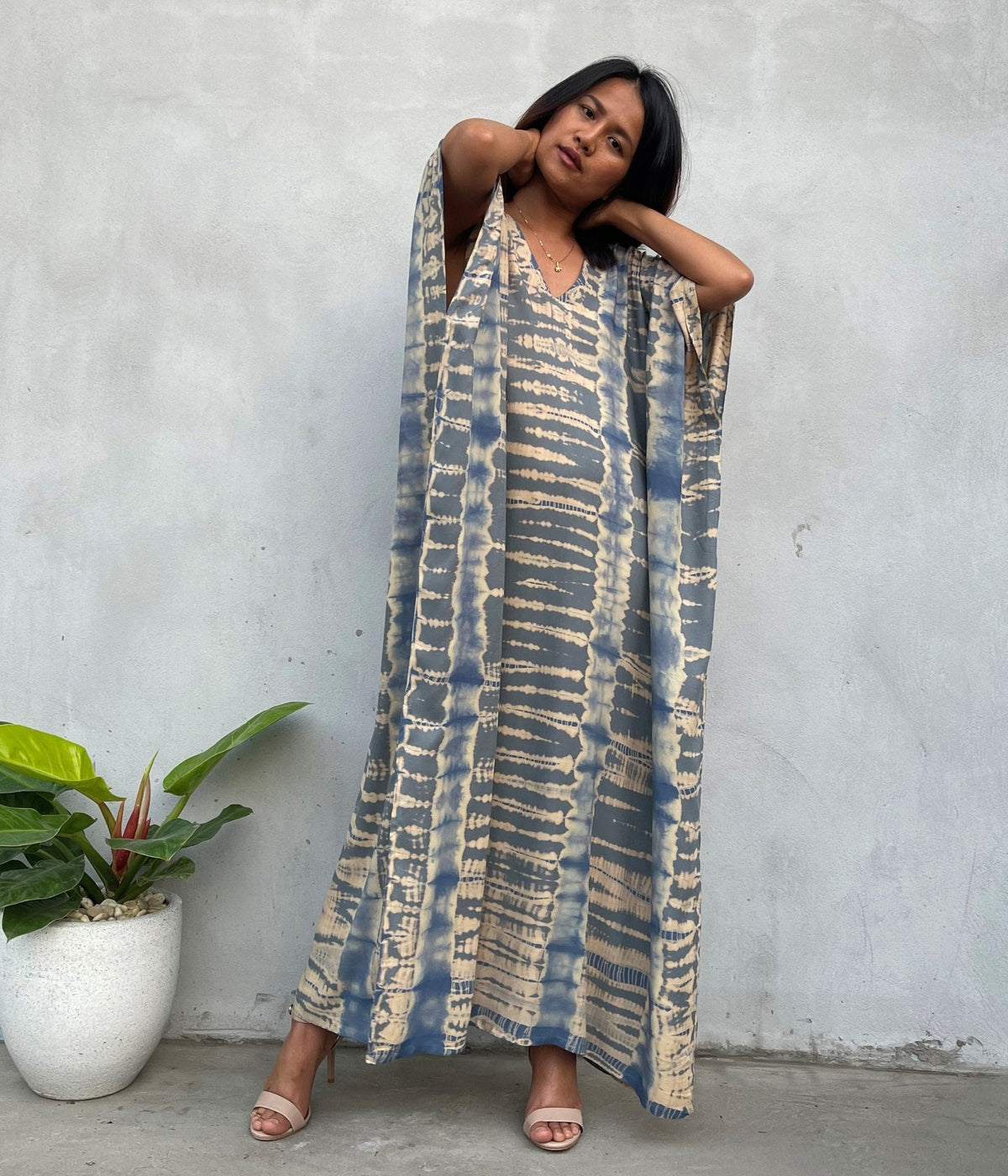 MALA handworks Camila Kaftan in Gray and Bronze Tie Dye