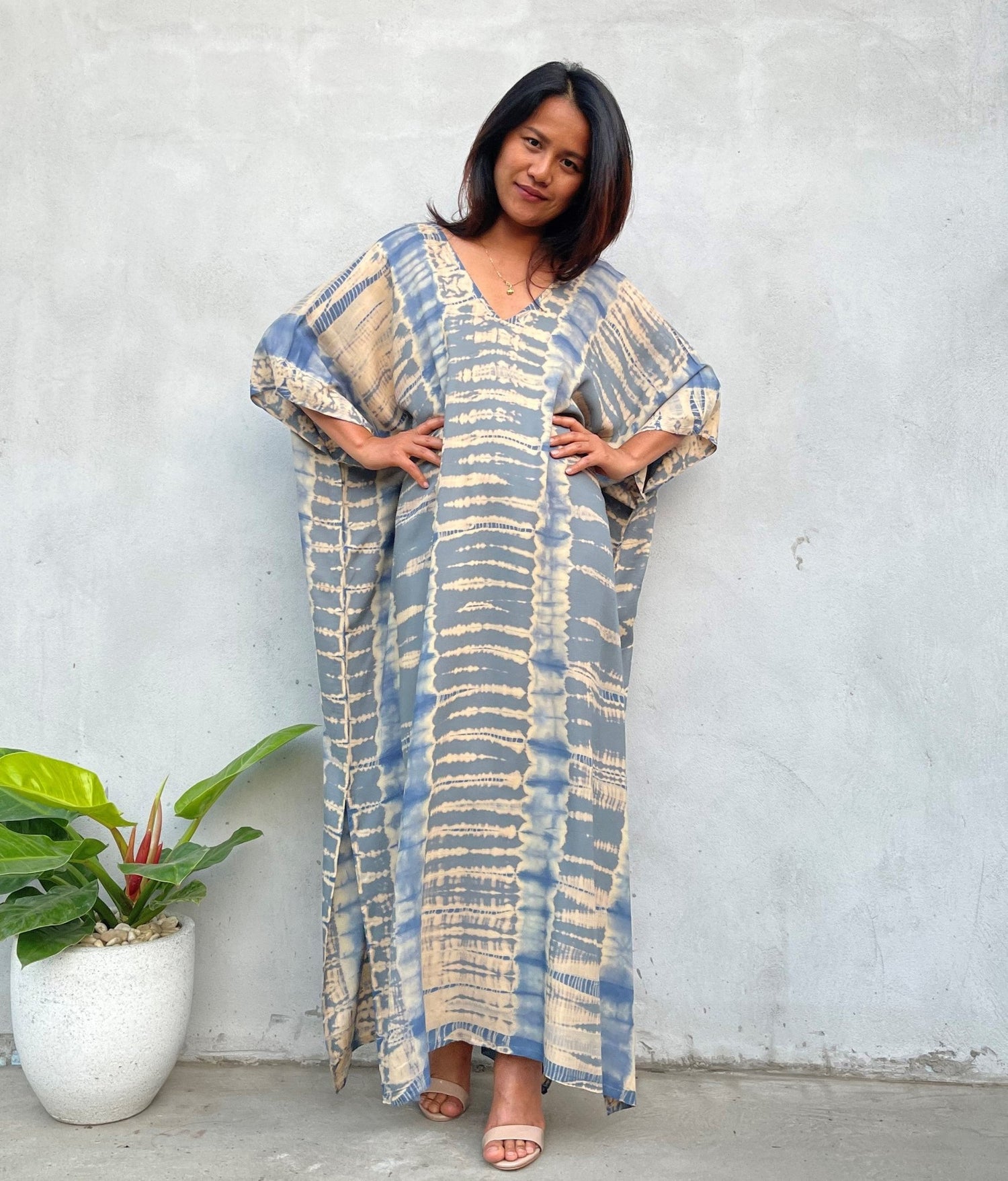 MALA handworks Camila Kaftan in Gray and Bronze Tie Dye