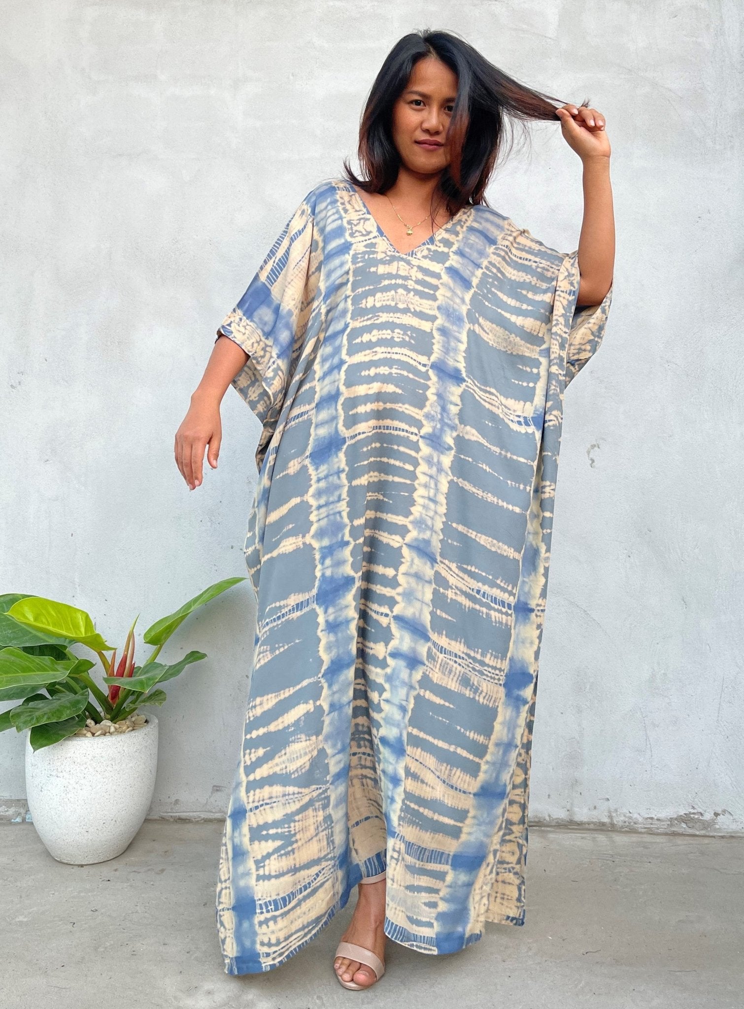 MALA handworks Camila Kaftan in Gray and Bronze Tie Dye
