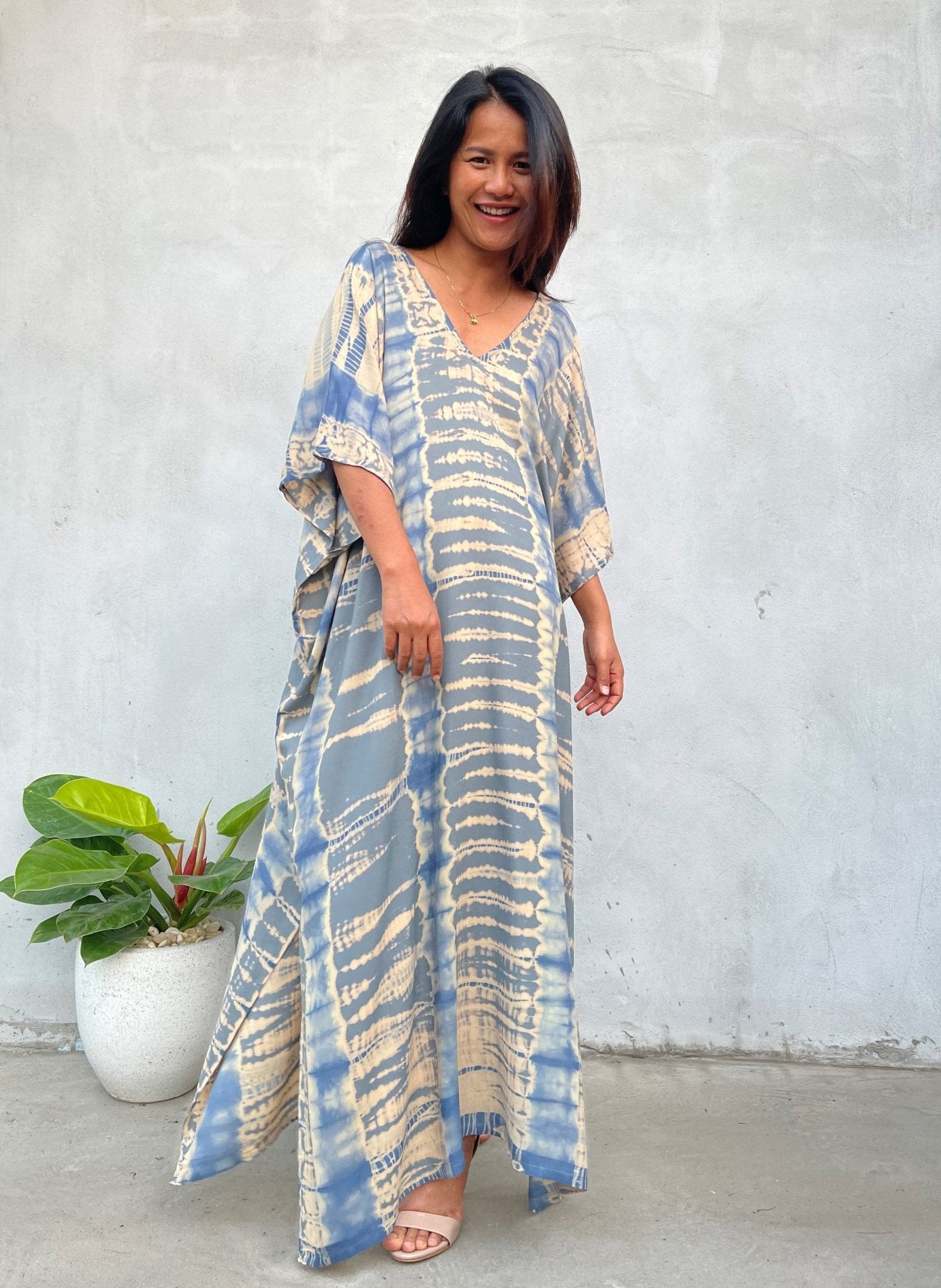 MALA handworks Camila Kaftan in Gray and Bronze Tie Dye