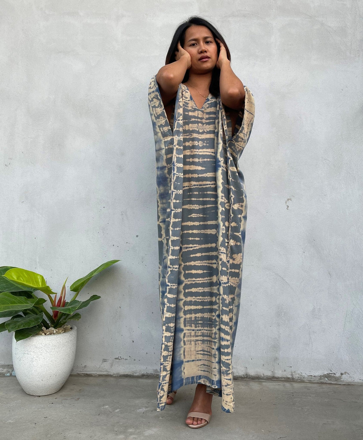 MALA handworks Camila Kaftan in Gray and Bronze Tie Dye
