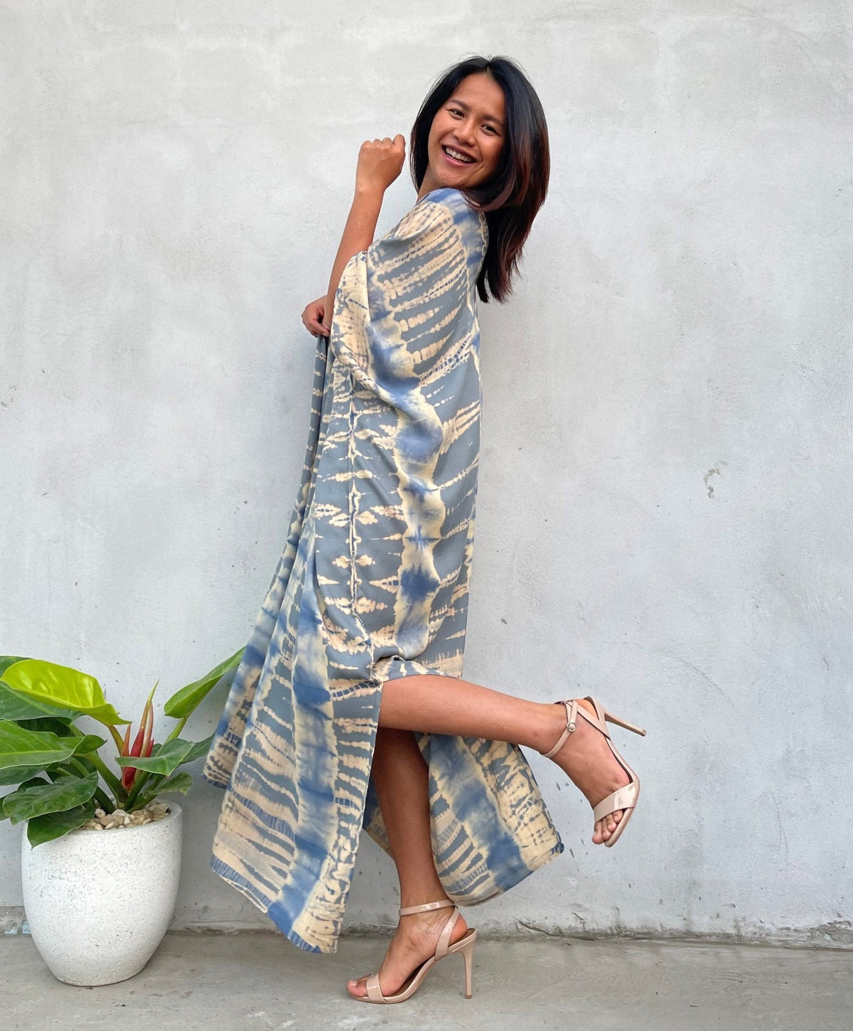 MALA handworks Camila Kaftan in Gray and Bronze Tie Dye
