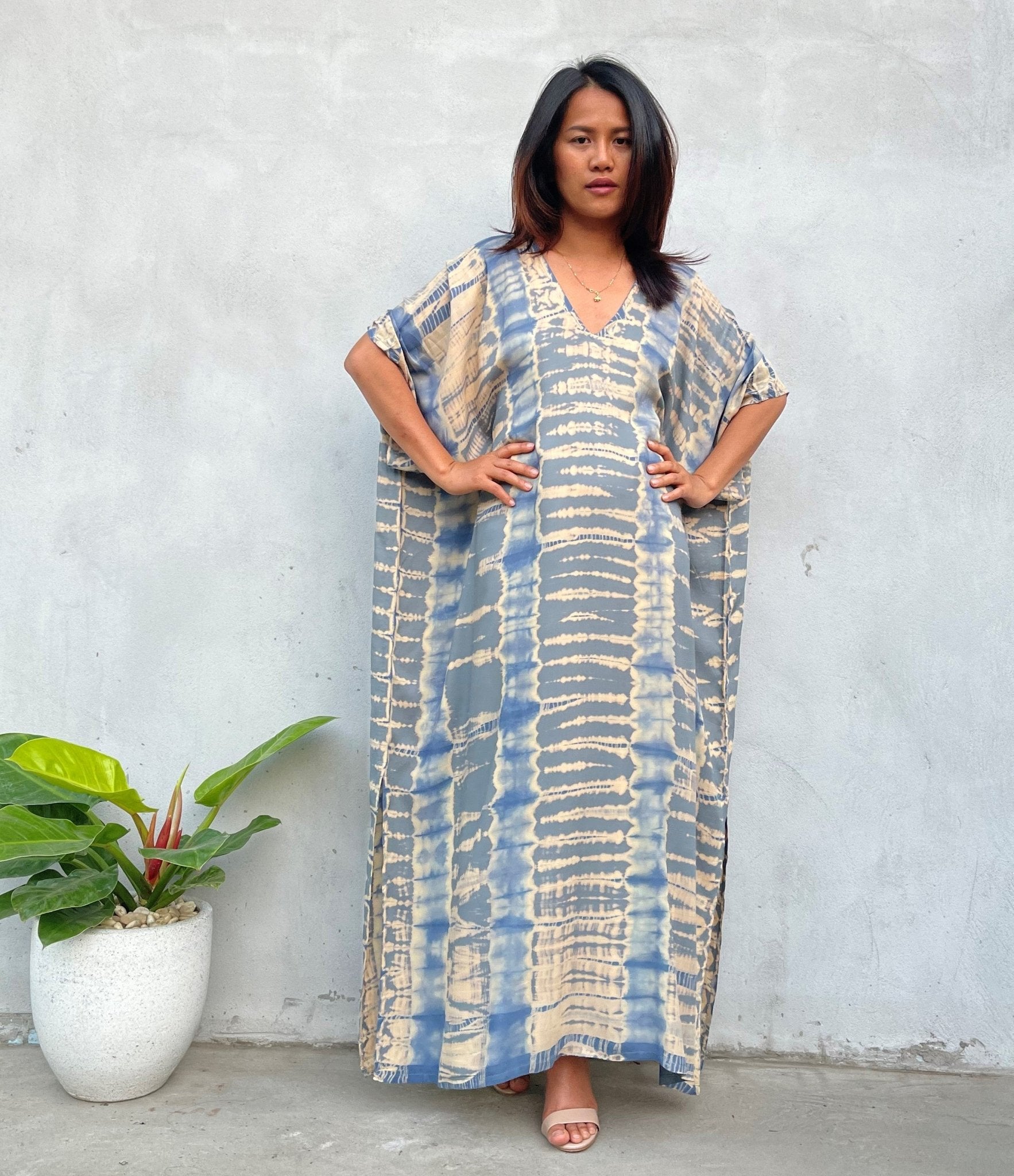 MALA handworks Camila Kaftan in Gray and Bronze Tie Dye