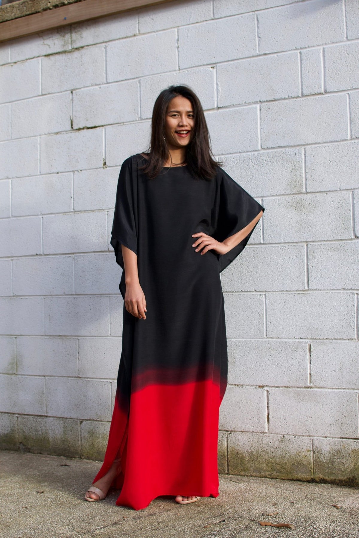 MALA handworks  Cora Kaftan in Black and Red Hand Painted Batik