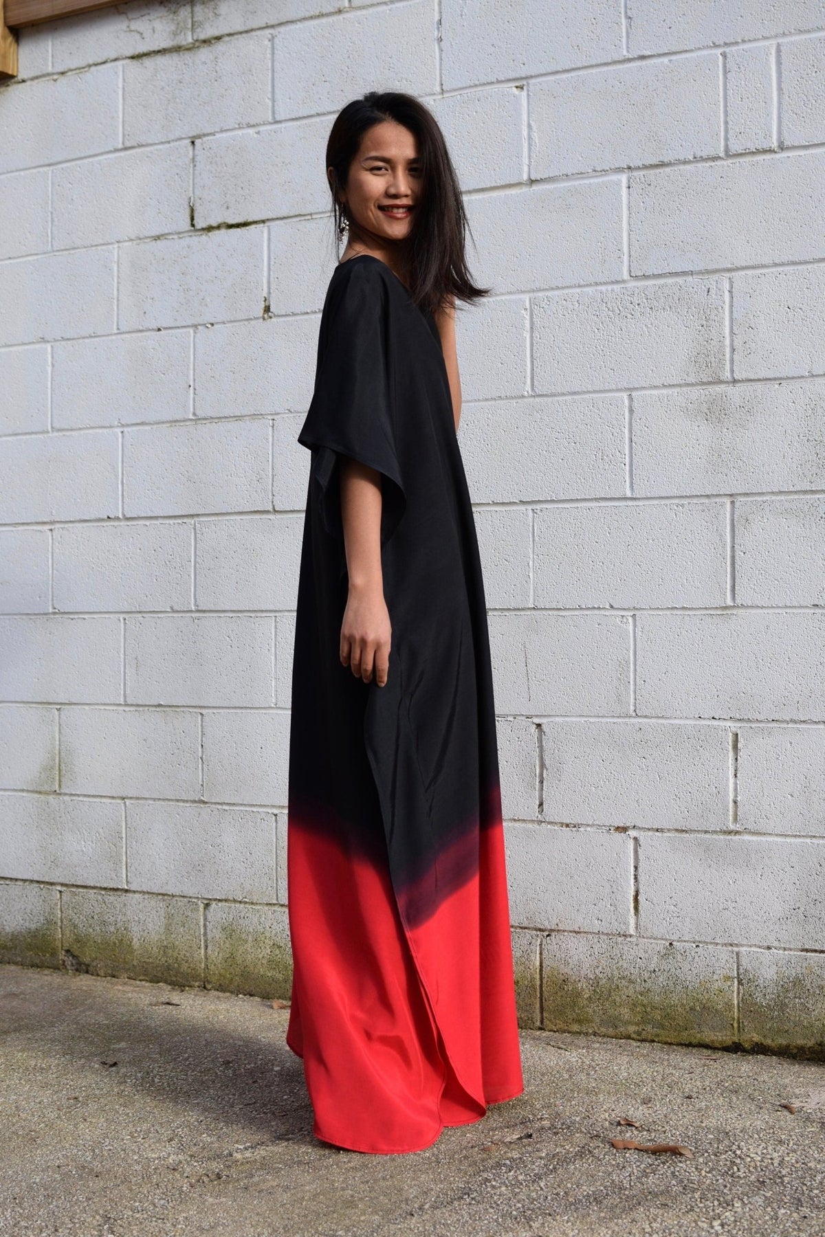 MALA handworks  Cora Kaftan in Black and Red Hand Painted Batik