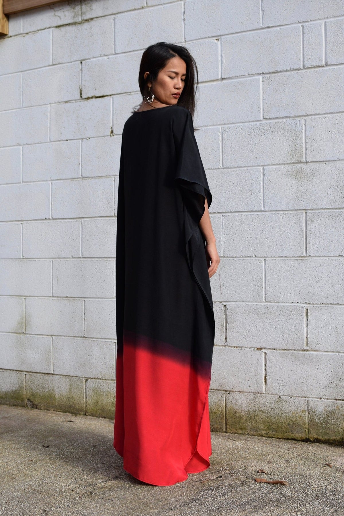 MALA handworks  Cora Kaftan in Black and Red Hand Painted Batik