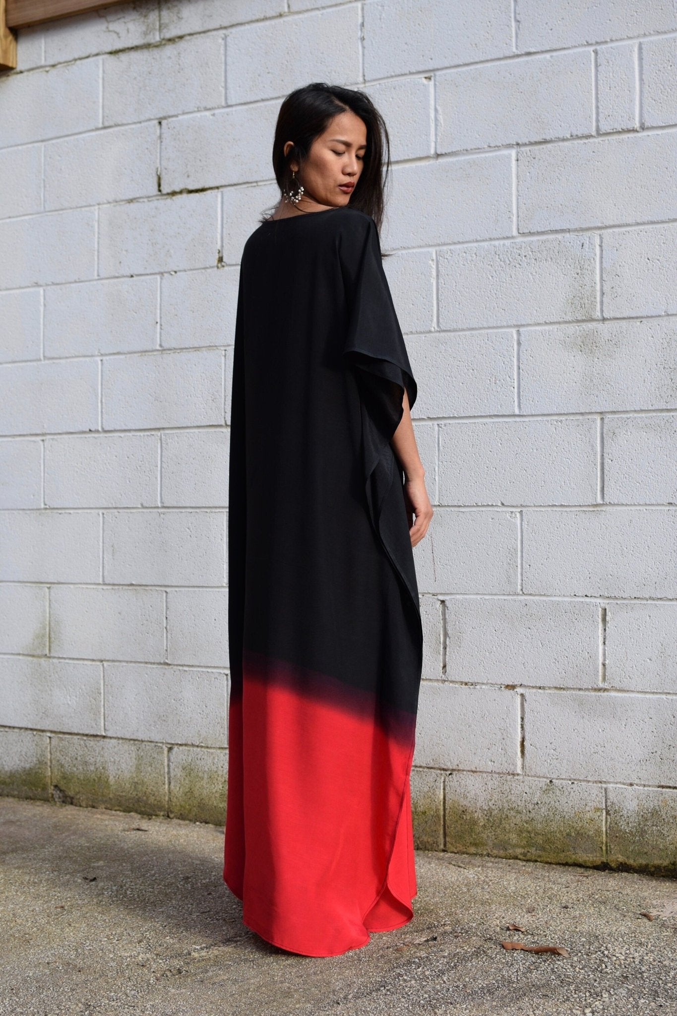 MALA handworks  Cora Kaftan in Black and Red Hand Painted Batik