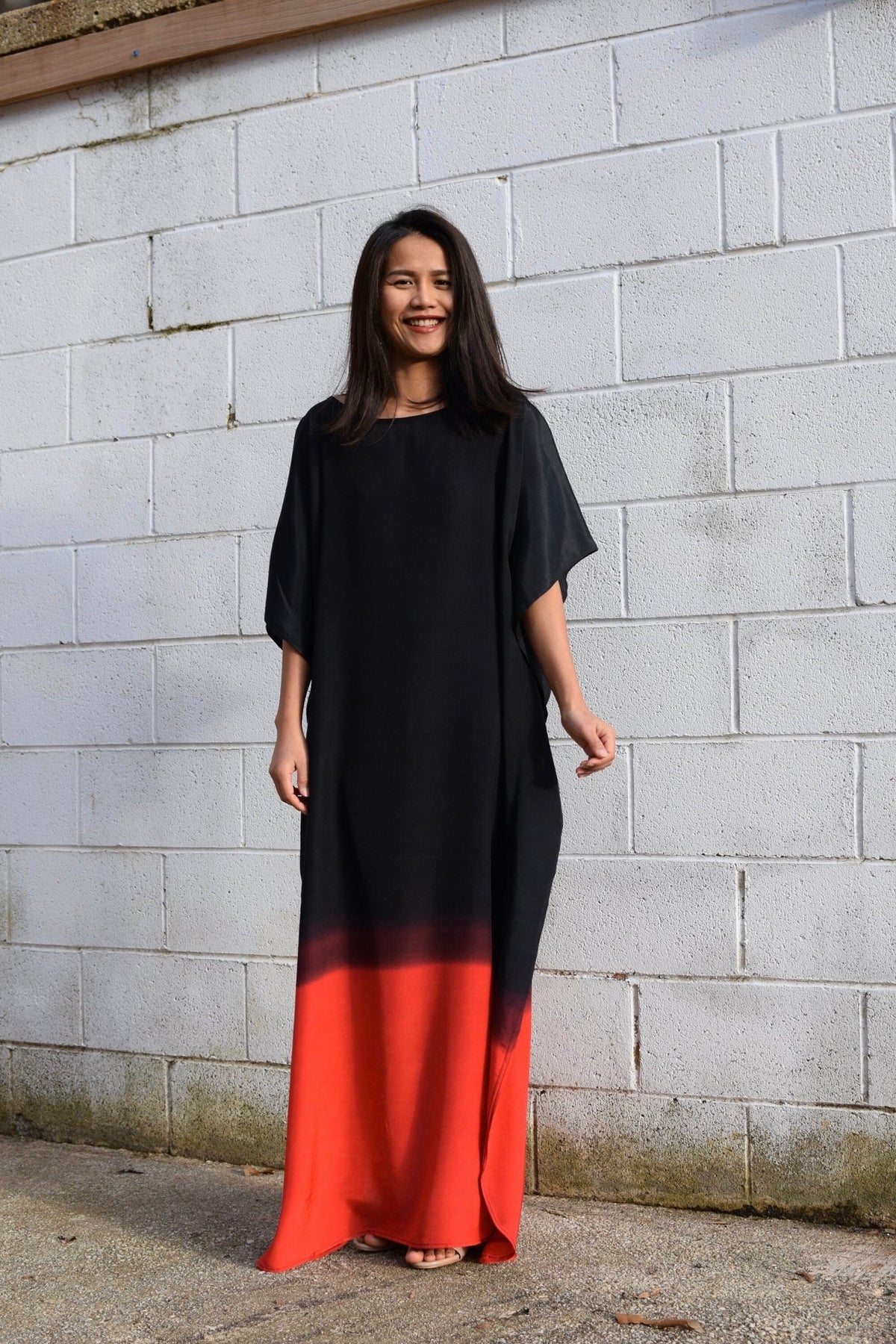 MALA handworks  Cora Kaftan in Black and Red Hand Painted Batik