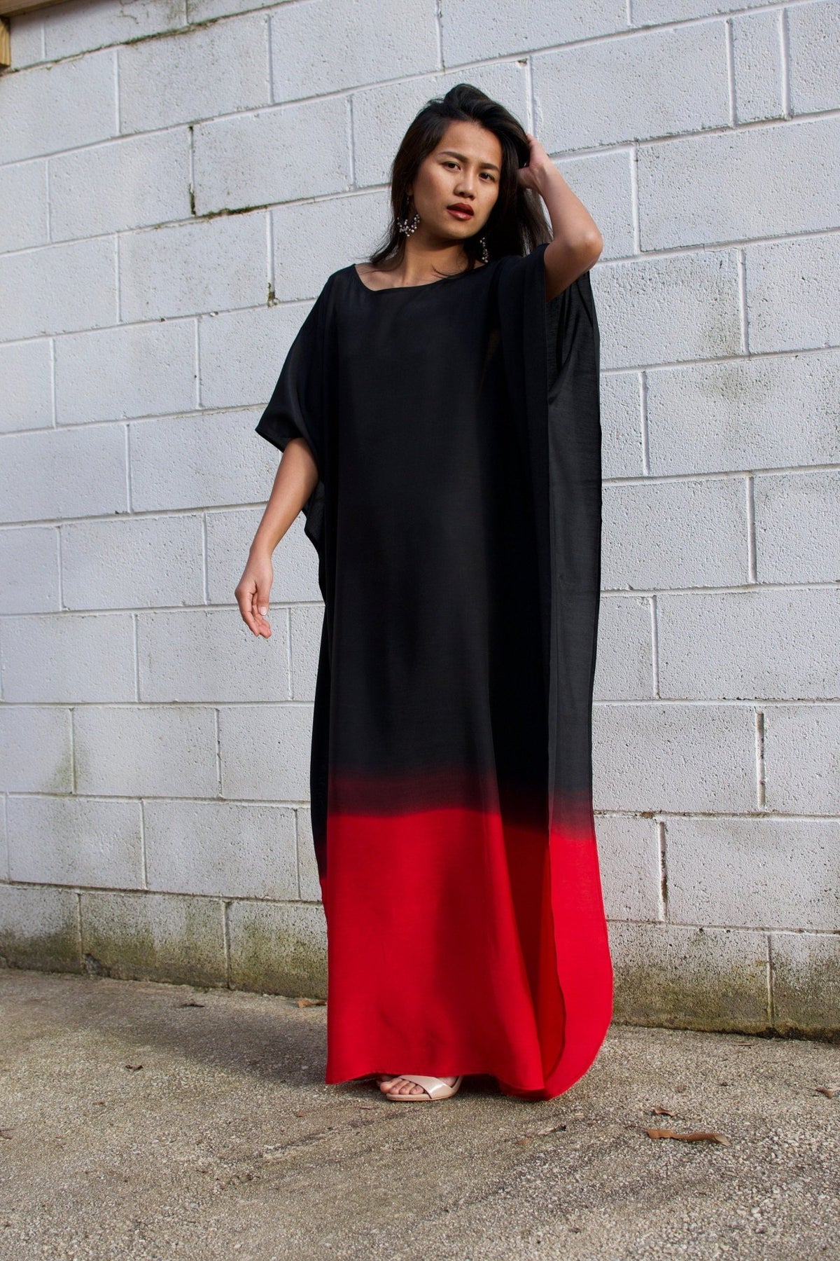 MALA handworks  Cora Kaftan in Black and Red Hand Painted Batik