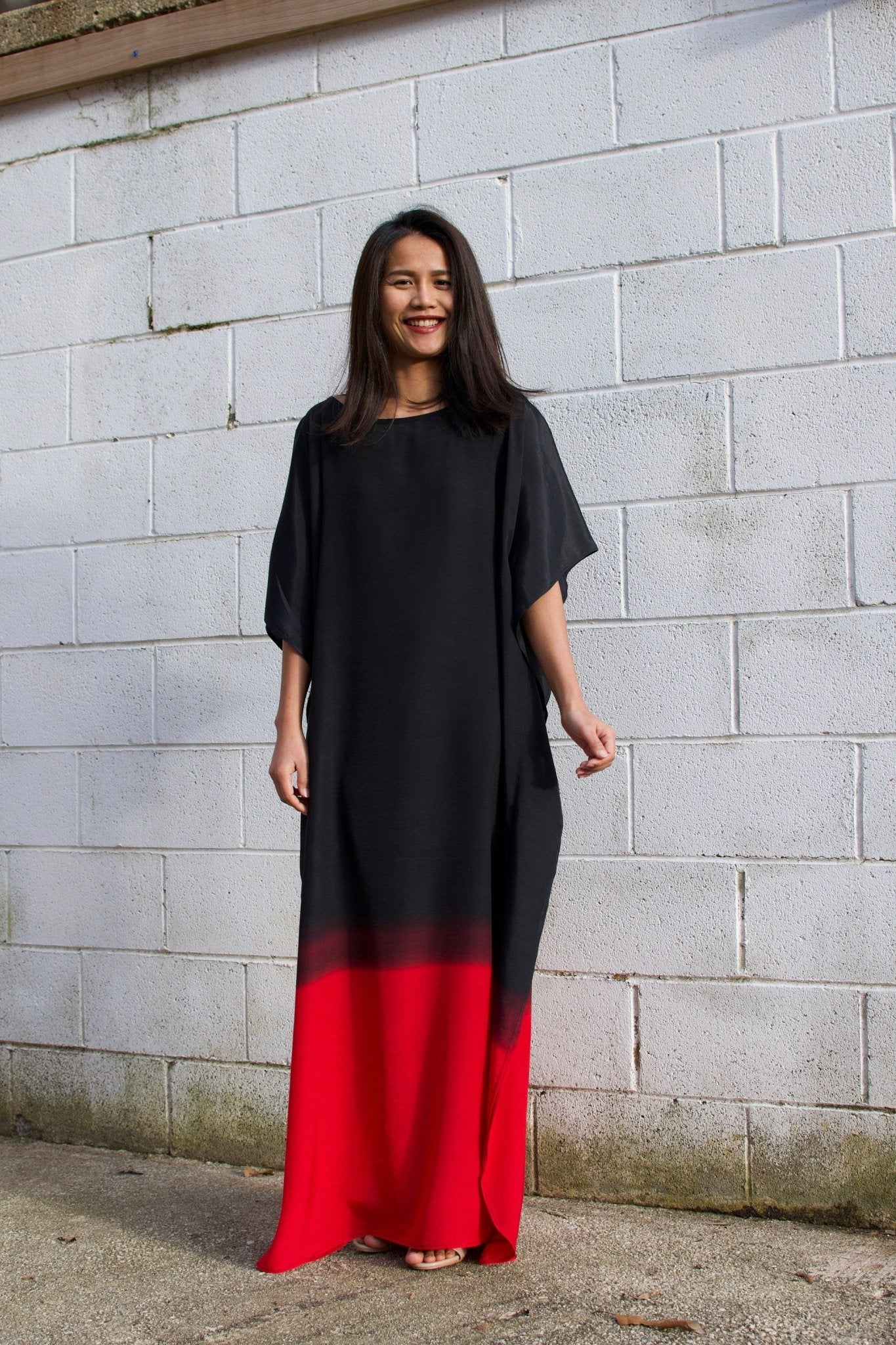 MALA handworks  Cora Kaftan in Black and Red Hand Painted Batik